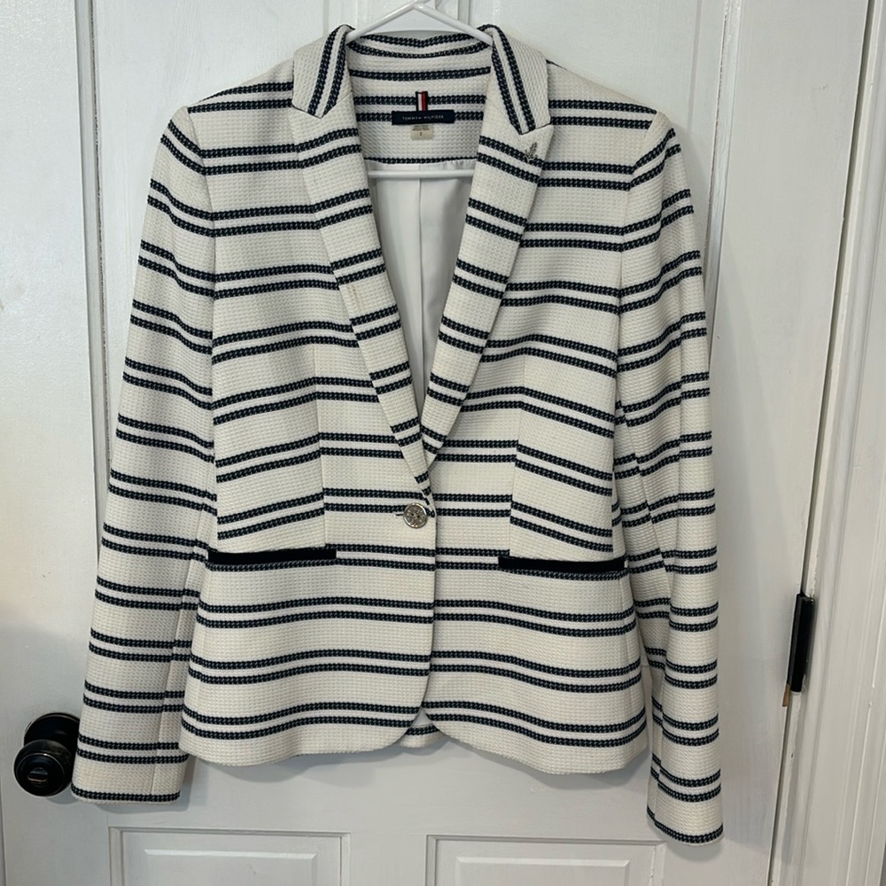 Tommy Hilfiger Blazer with Boat Pin White and Navy Blue